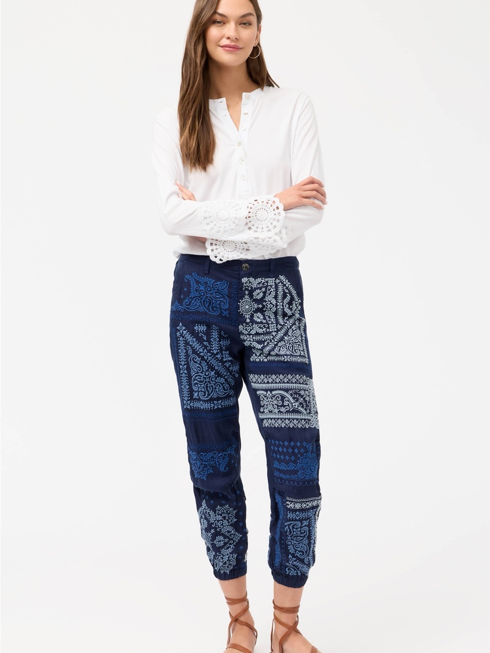Johnny Was Navy Patchwork Bandana Joggers